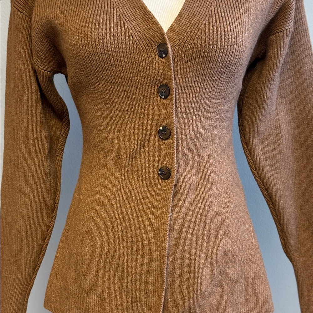 H&M Brown Ribbed Cardigan NWT Size S Button Front - Picture 2 of 5